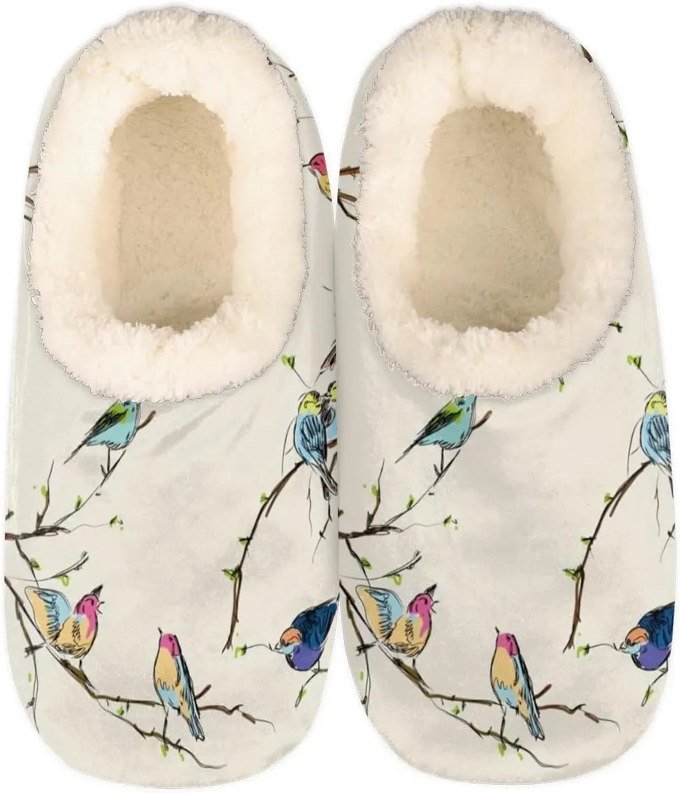 Colorful Bird Home Slippers Women Men, Fluffy Slippers, Warm Fleece Lined Shoes Cozy Plush Non-Slip House Slippers for Indoor and Outdoor,L