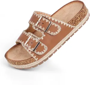 Comfortable Cork Sandals, Women's Open-Toe Slip On Buckle with Arch Support, Beach & Dressy Summer