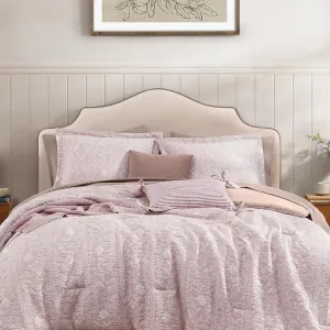 Comforter Set Queen Size - 7 Pieces Floral Pink Bedding for All Seasons, Farmhouse Shabby Chic Embroidery Bed Set, Soft Jacquard Queen Comforter Set with Sheets, Pillowcases & Shams