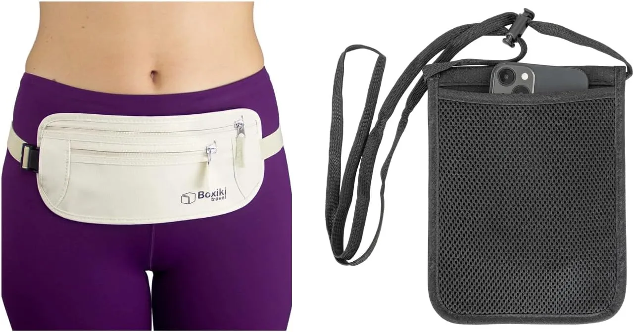Complete RFID Travel Security Set - Hidden Money Belt and Sleek Neck Wallet - Ultimate Protection for Your Valuables on the Go.