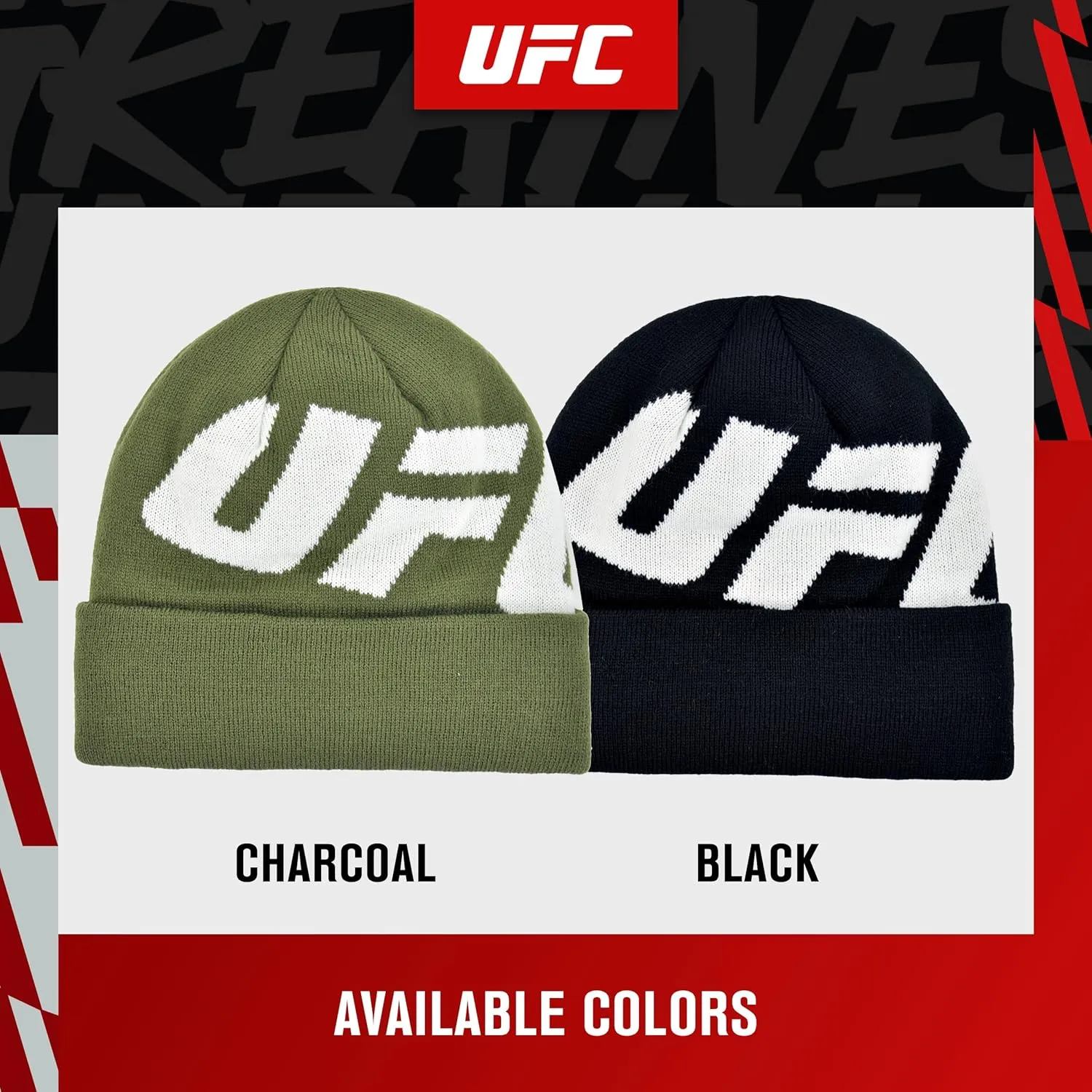Concept One UFC Beanie Hat, Cuffed Winter Knit Cap with Faux Sherpa Lining and Jacquard Logo