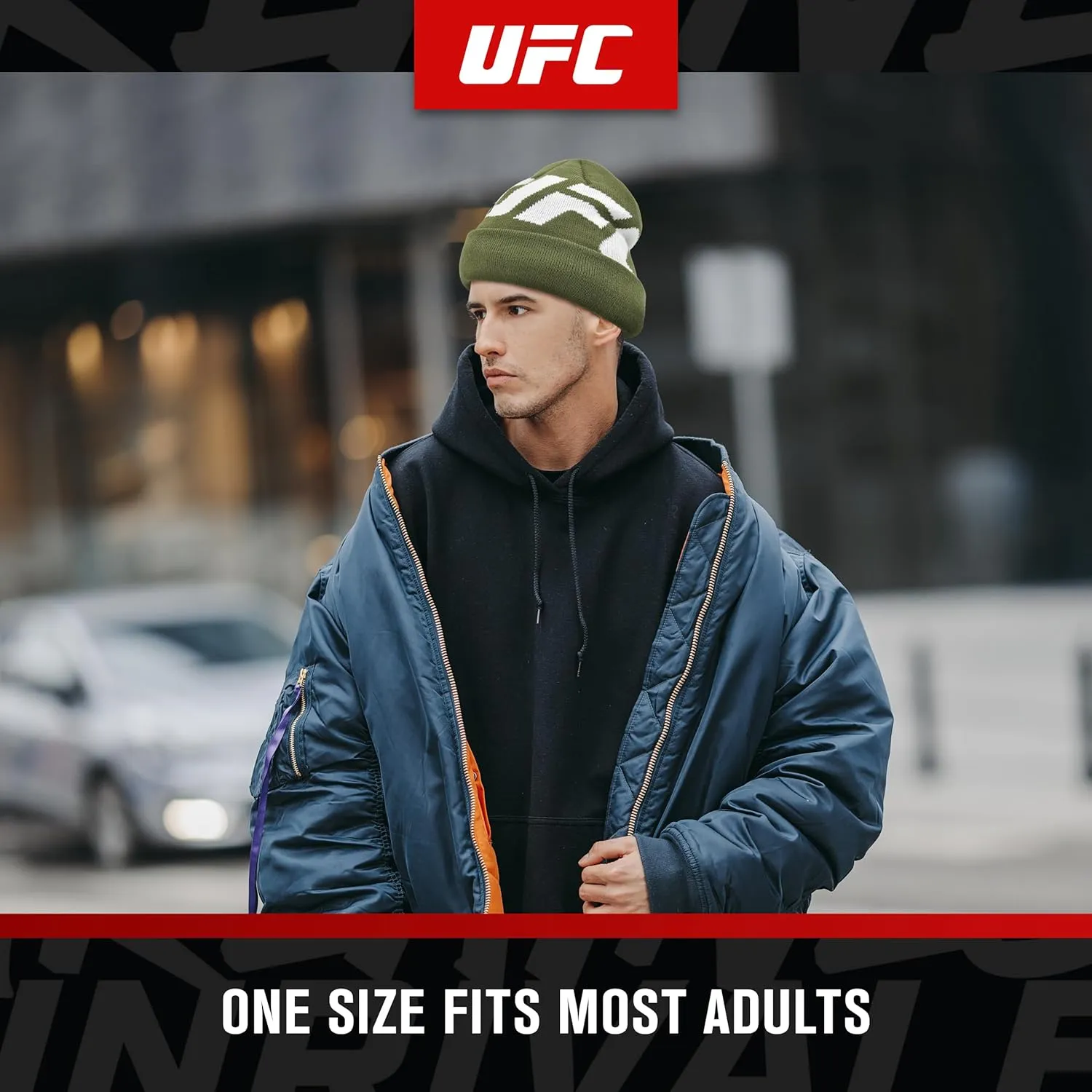 Concept One UFC Beanie Hat, Cuffed Winter Knit Cap with Faux Sherpa Lining and Jacquard Logo