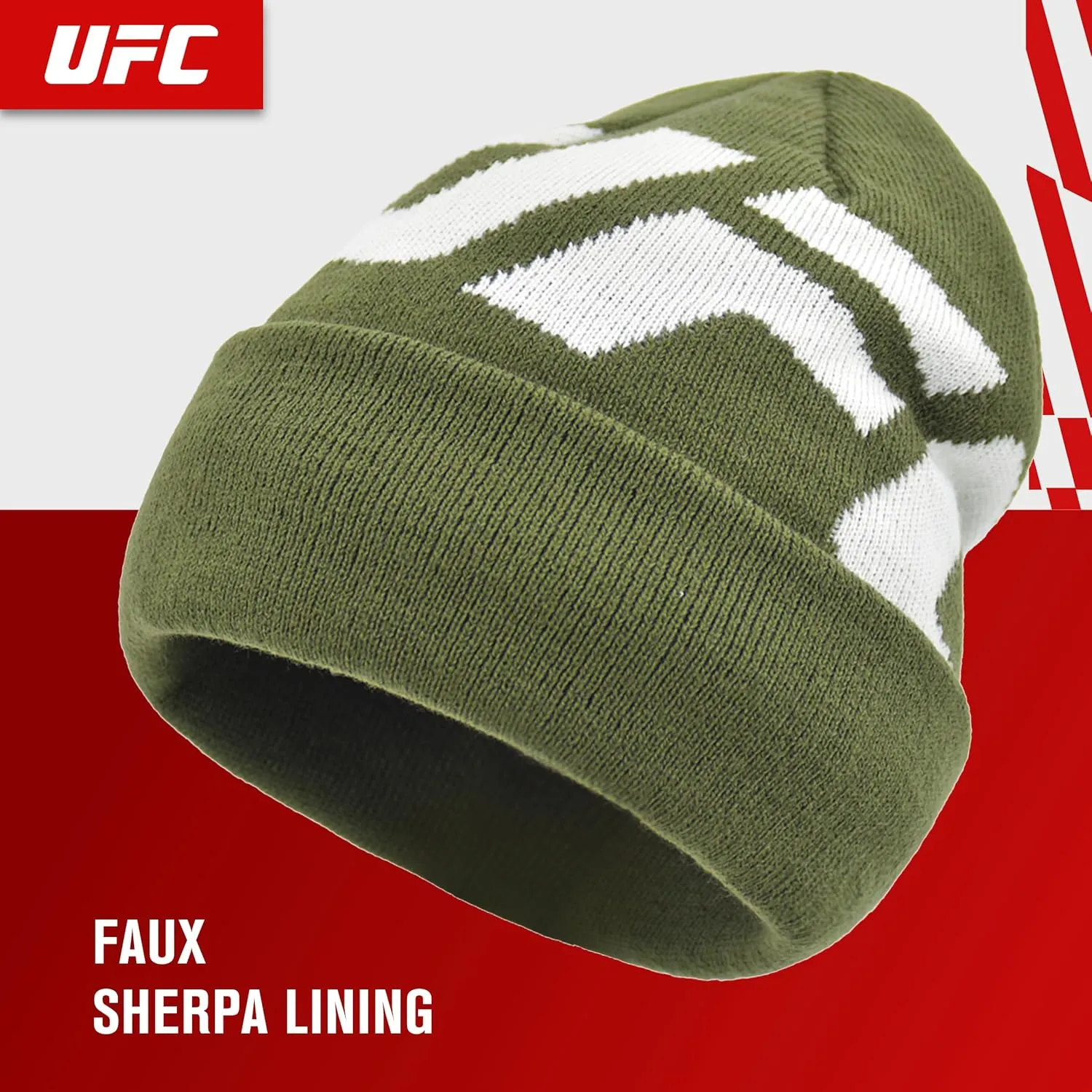 Concept One UFC Beanie Hat, Cuffed Winter Knit Cap with Faux Sherpa Lining and Jacquard Logo