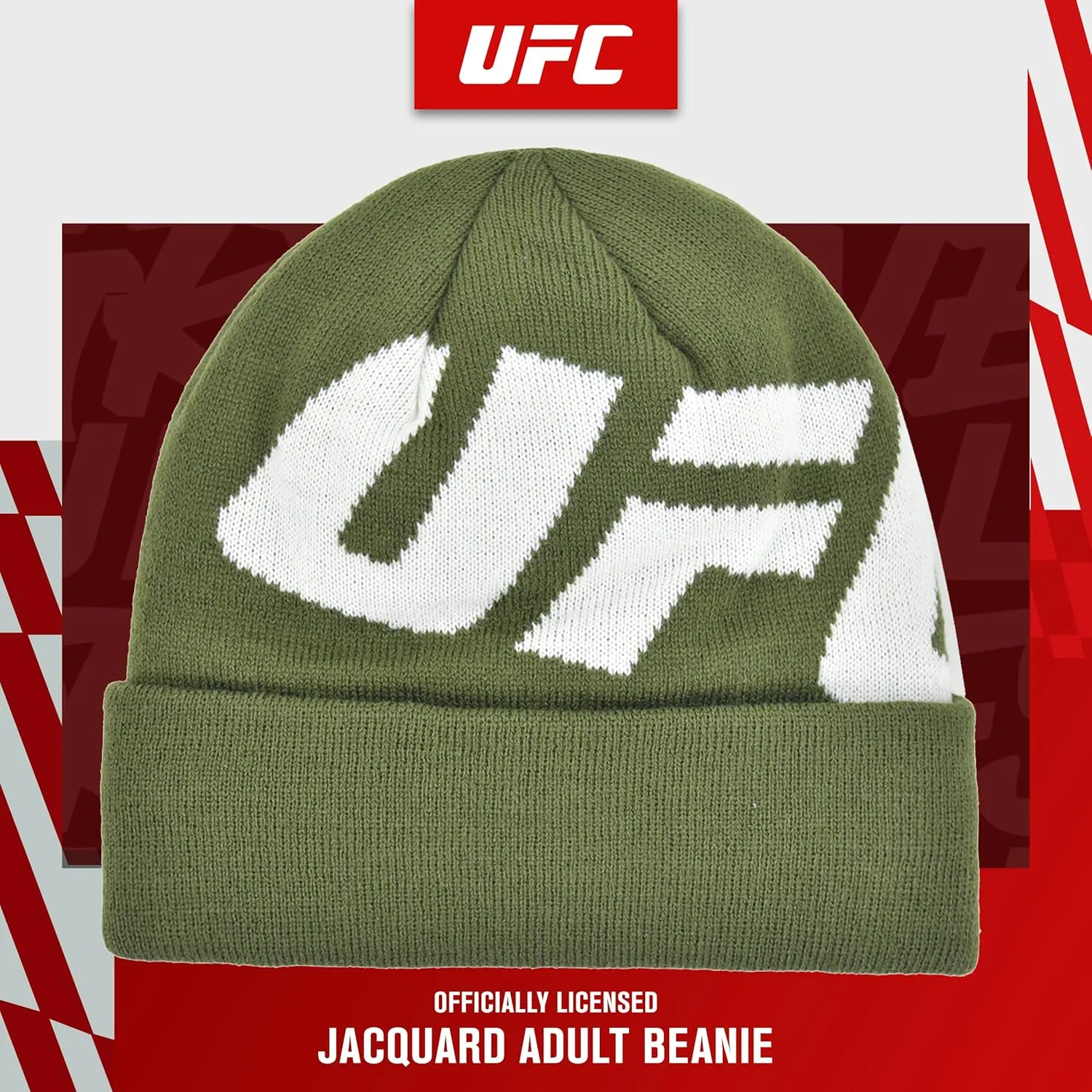Concept One UFC Beanie Hat, Cuffed Winter Knit Cap with Faux Sherpa Lining and Jacquard Logo