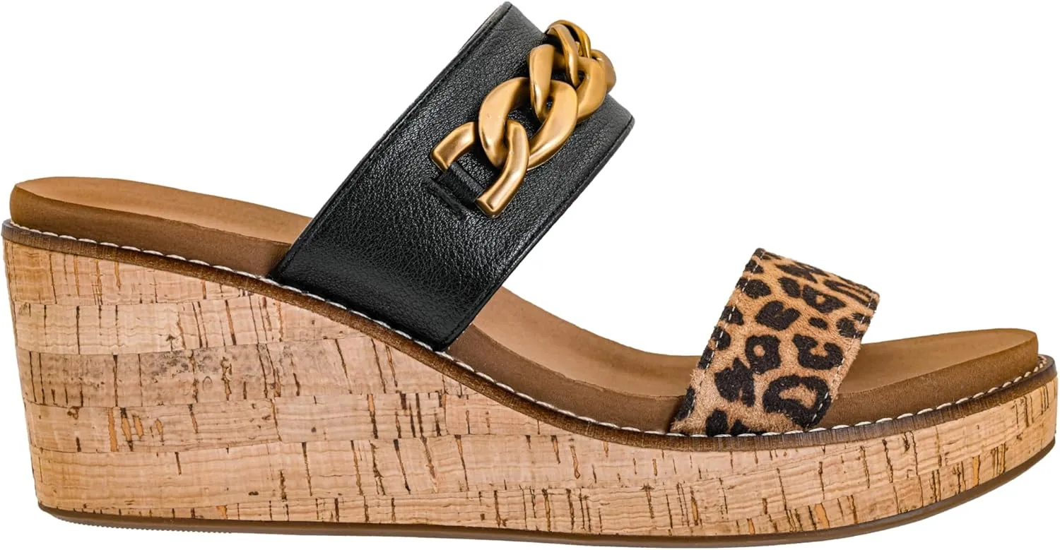 Corkys Footwear Womens Nightcap Wedges With A 2.5 Inch Heel, Corkys Signature Soft Memory Foam EVA Insoles For All Day Wear, A Slip-on Design, And Two Straps With A Chunky Chain, Perfect For A Night On The Town