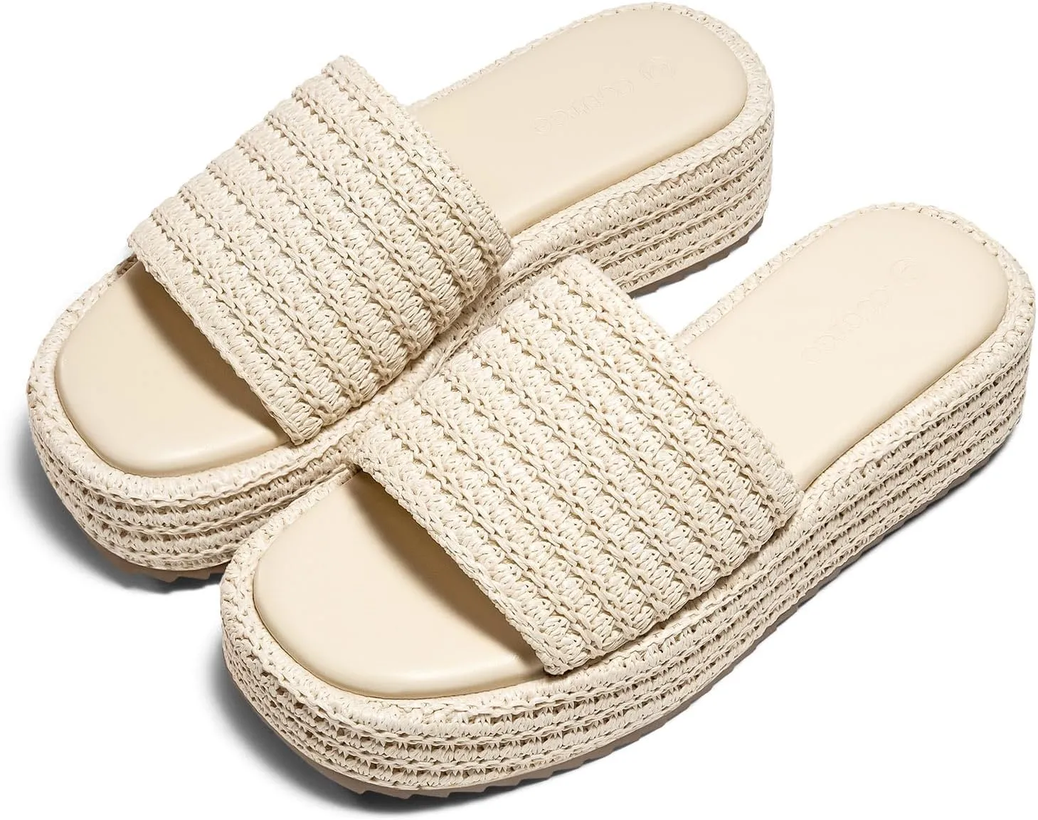 Coutgo Womens Platform Sandals Raffia Espadrilles Slip on Open Toe Cute Boho Summer Beach Slide Sandals