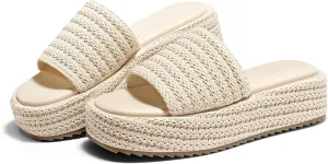 Coutgo Womens Platform Sandals Raffia Espadrilles Slip on Open Toe Cute Boho Summer Beach Slide Sandals