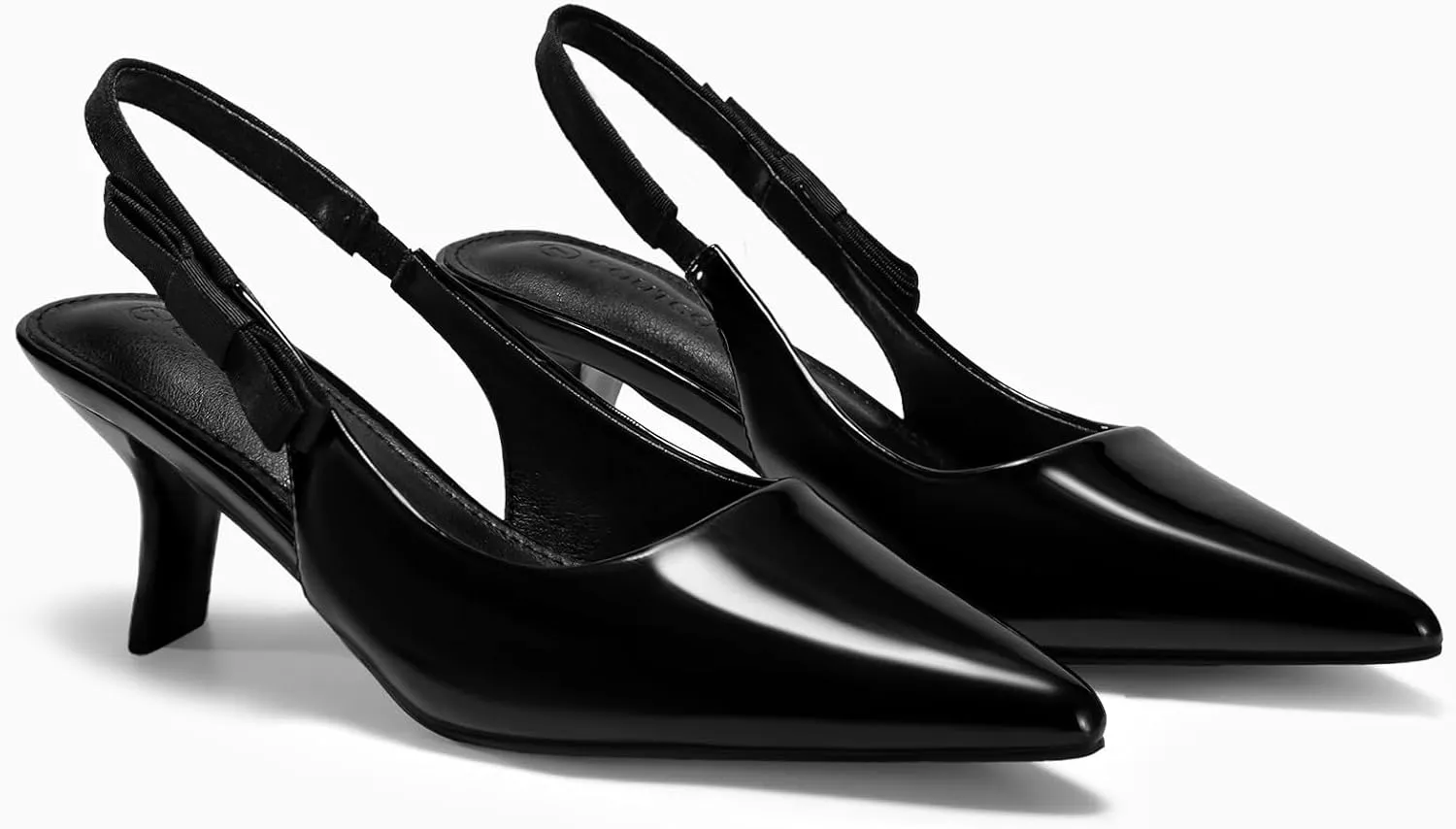 Coutgo Womens Slingback Kitten Heels Closed Pointed Toe Bowknot Patent Leather Slip on Work Pumps Dress Shoes