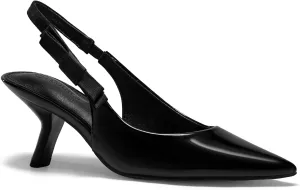 Coutgo Womens Slingback Kitten Heels Closed Pointed Toe Bowknot Patent Leather Slip on Work Pumps Dress Shoes