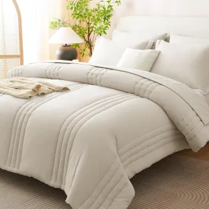 CozyLux King Size Comforter Set - 7 Pieces Bed in a Bag Beige Comforters King Size Bed Set, Soft Bedding Set with All Seasons Comforter, Sheets, Pillowcases & Shams