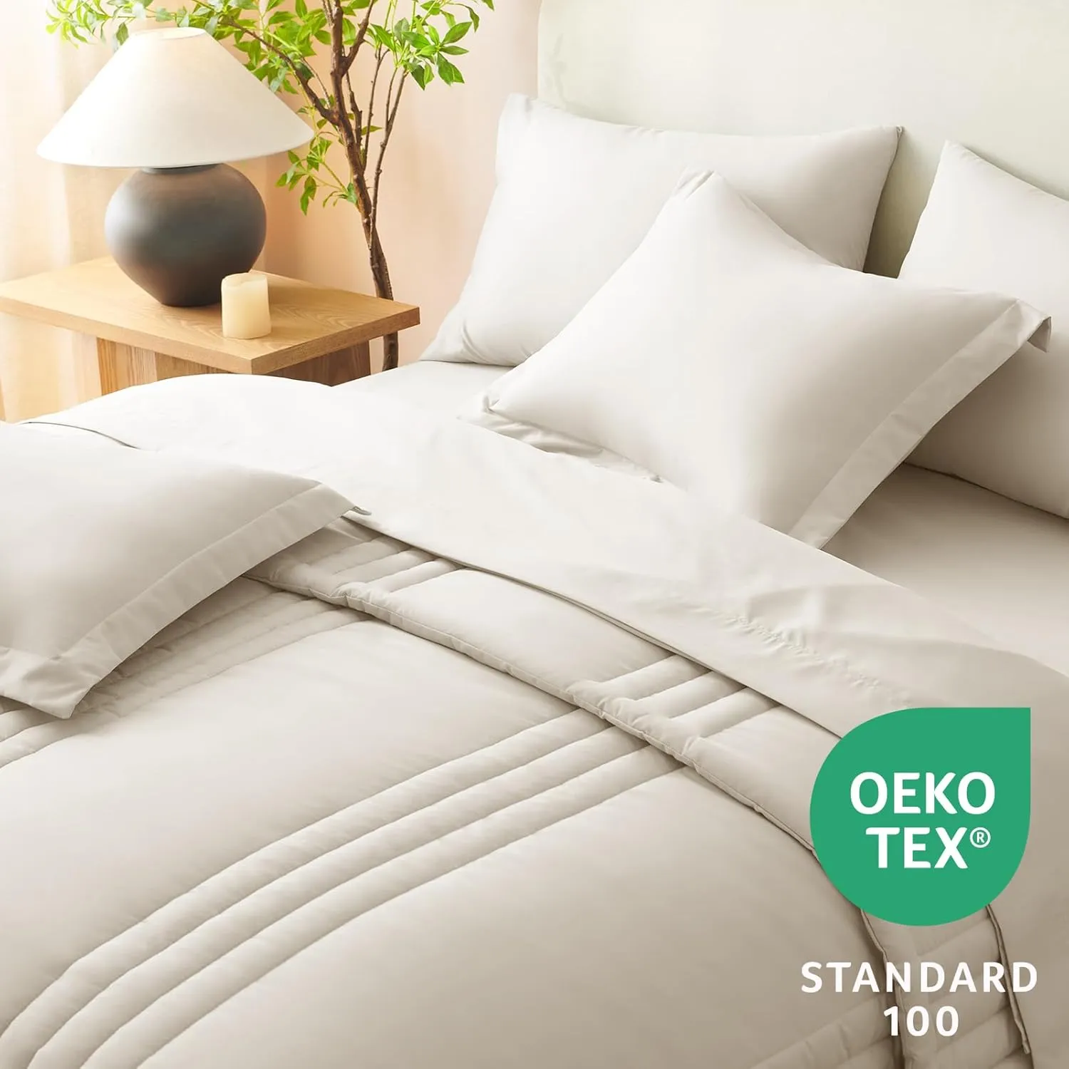 CozyLux King Size Comforter Set - 7 Pieces Bed in a Bag Beige Comforters King Size Bed Set, Soft Bedding Set with All Seasons Comforter, Sheets, Pillowcases & Shams