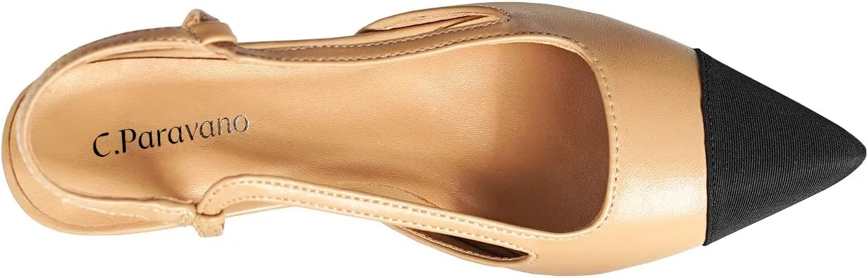 C.Paravano Women's Pointed Toe Slingback Flats | Comfort Heeled Sandals | Slip-On Flats | Perfect for Casual, Business, Party, Date