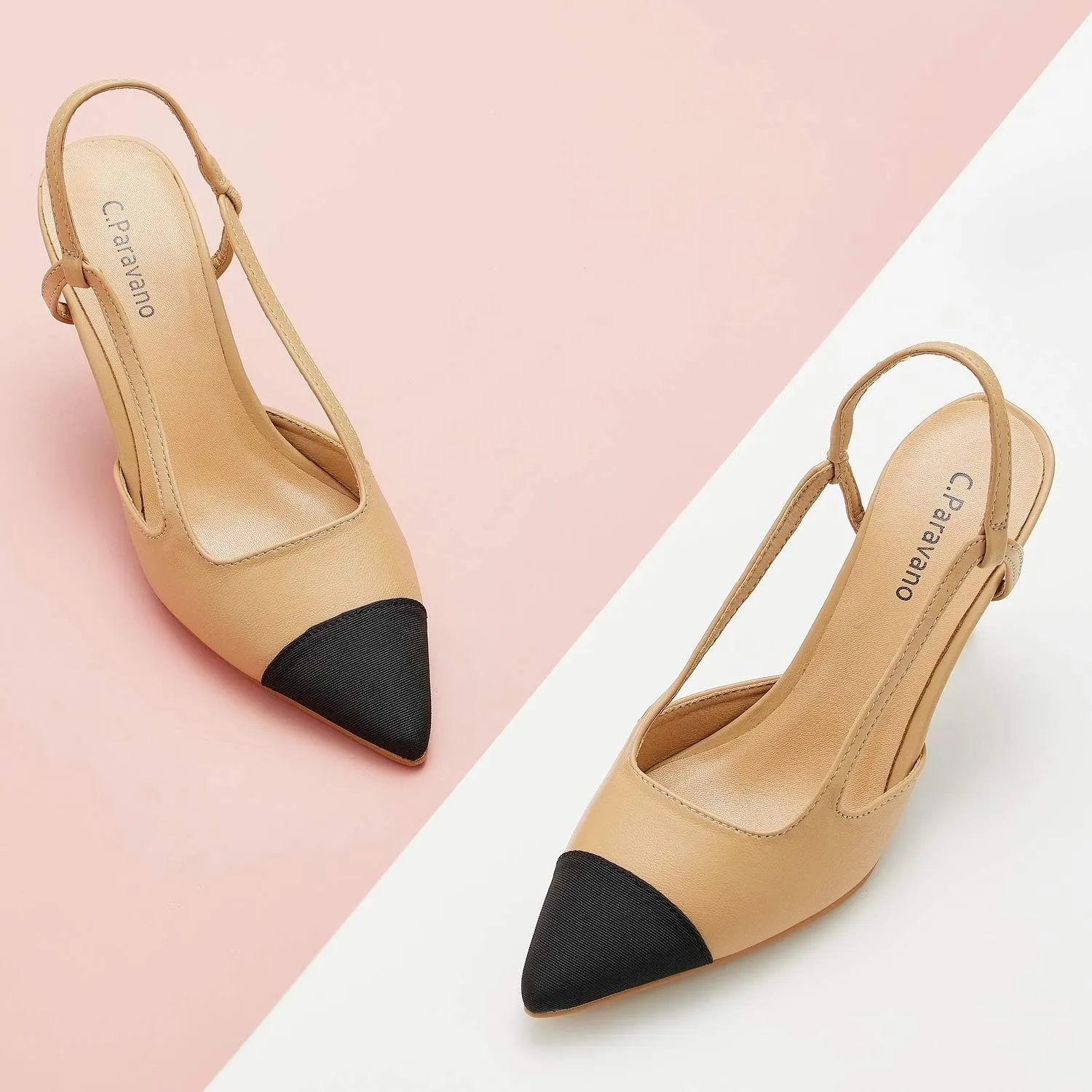 C.Paravano Women's Pointed Toe Slingback Flats | Comfort Heeled Sandals | Slip-On Flats | Perfect for Casual, Business, Party, Date