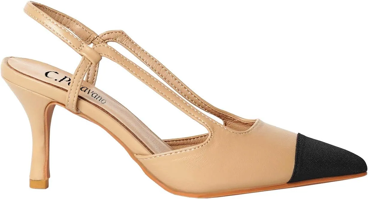 C.Paravano Women's Pointed Toe Slingback Flats | Comfort Heeled Sandals | Slip-On Flats | Perfect for Casual, Business, Party, Date