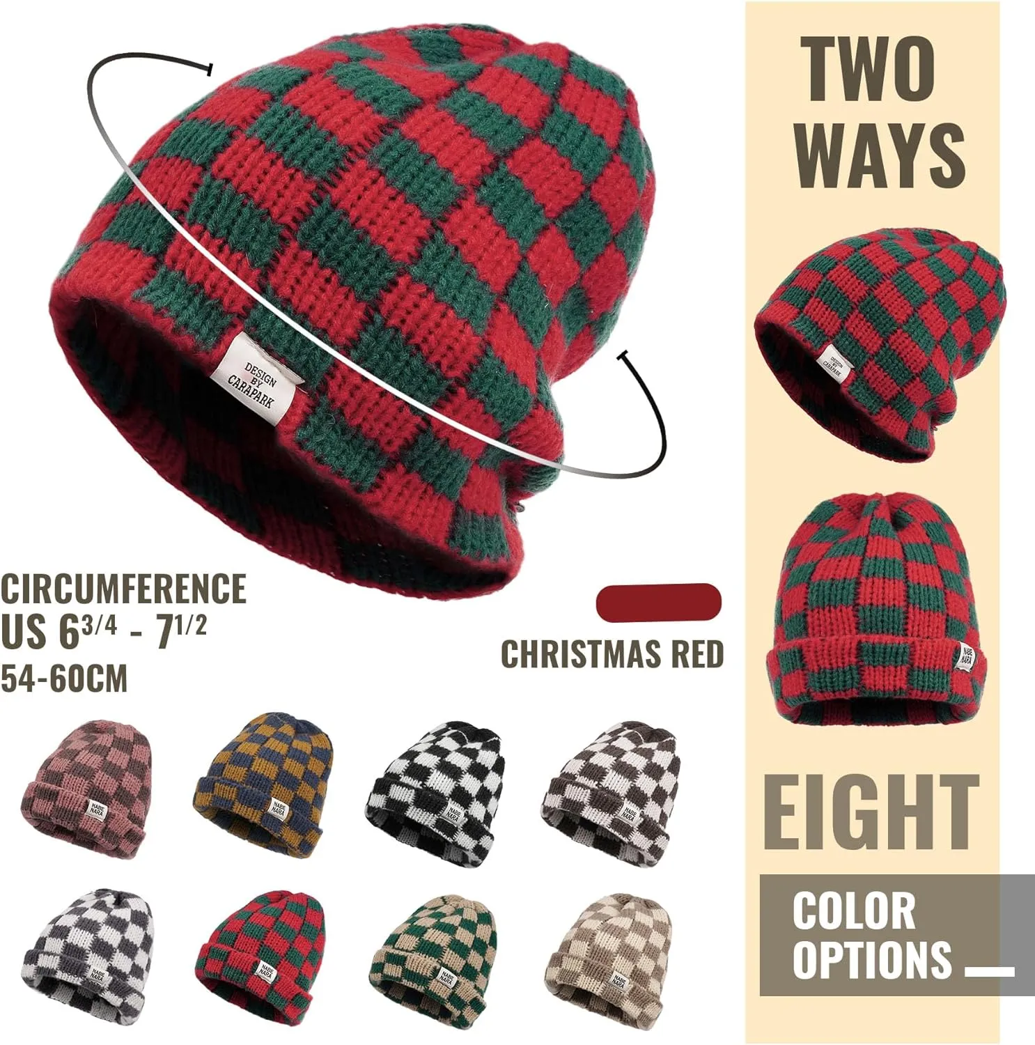 Croogo Beanie Men Slouchy Knit Skull Cap Warm Stocking Hats Women Winter Snow Ski Hat Cuffed Plaid Hat Toboggan Hats