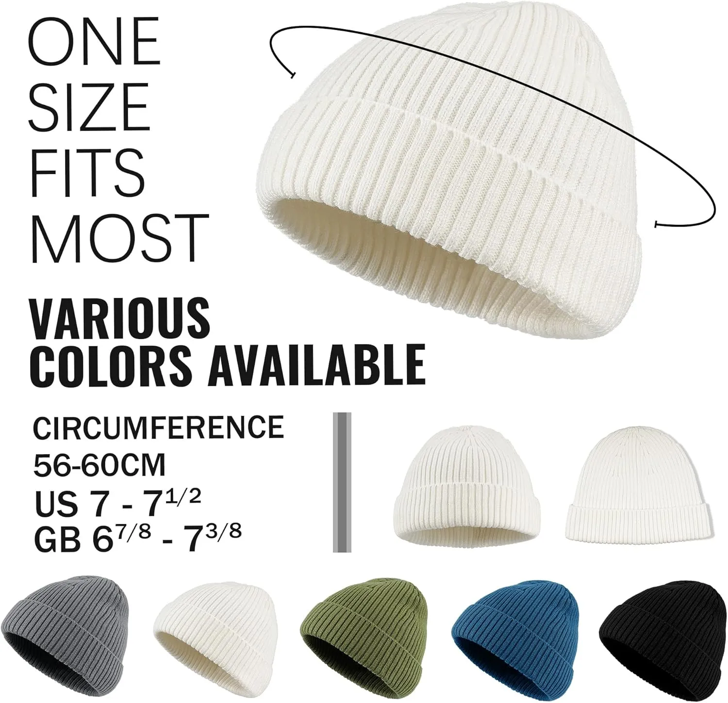 Croogo Knit Beanie Hat Fisherman Ski Caps Fall Winter Warm Knitted Ribbed Cuffed Skull Cap Slouchy Toboggan Cap for Men Women