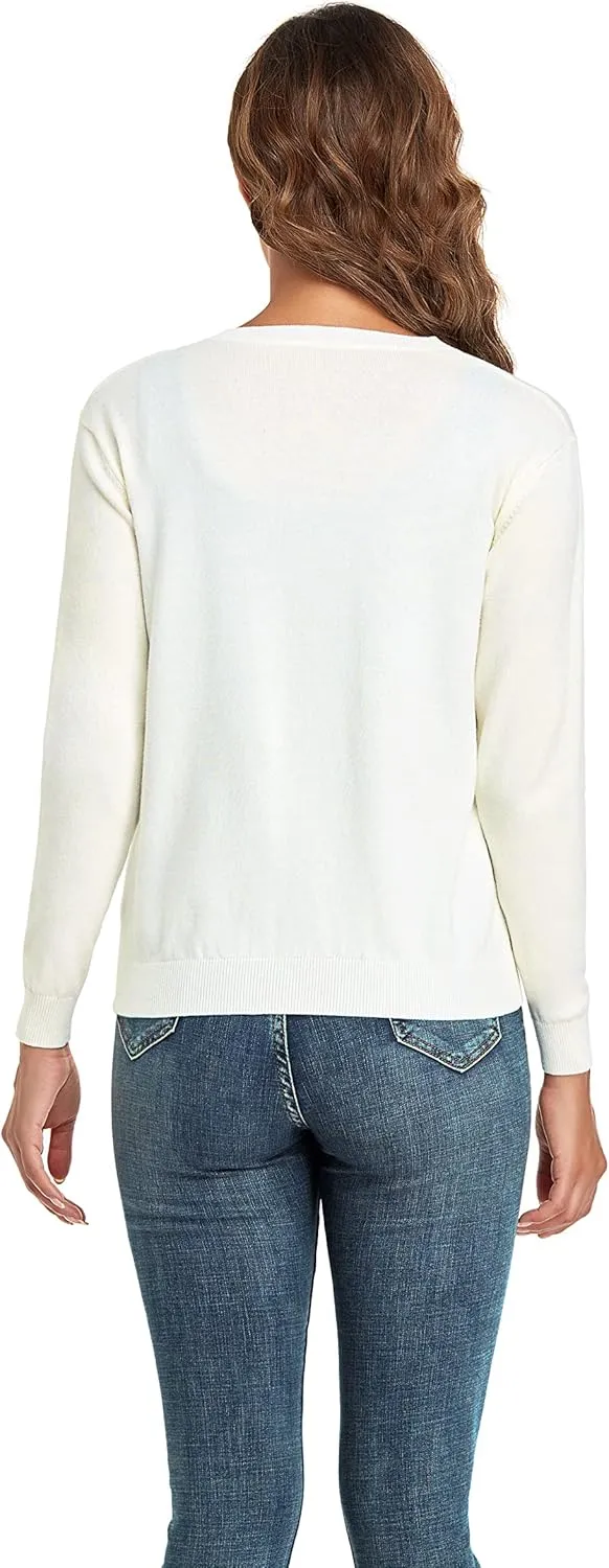 CUNYI Women's Crew Neck Cardigan Long Sleeve Sweater for Women Button Down Soft Knit Ladies Cardigan Sweates Coat