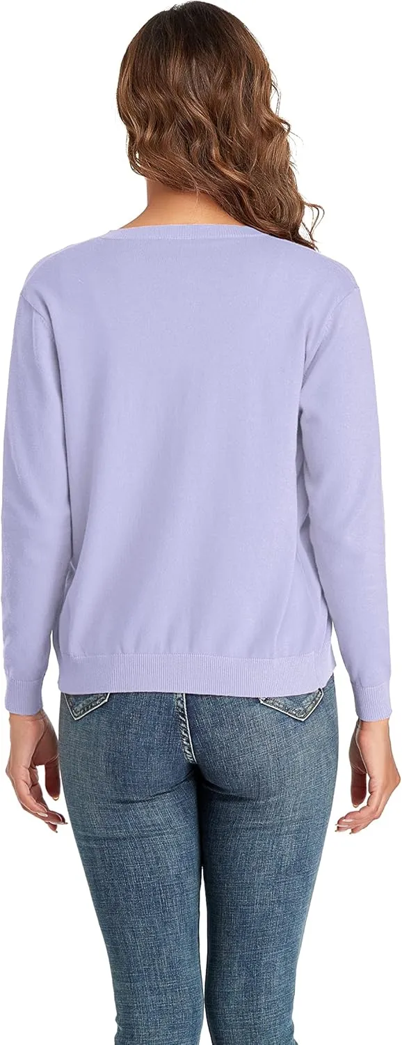 CUNYI Women's Crew Neck Cardigan Long Sleeve Sweater for Women Button Down Soft Knit Ladies Cardigan Sweates Coat