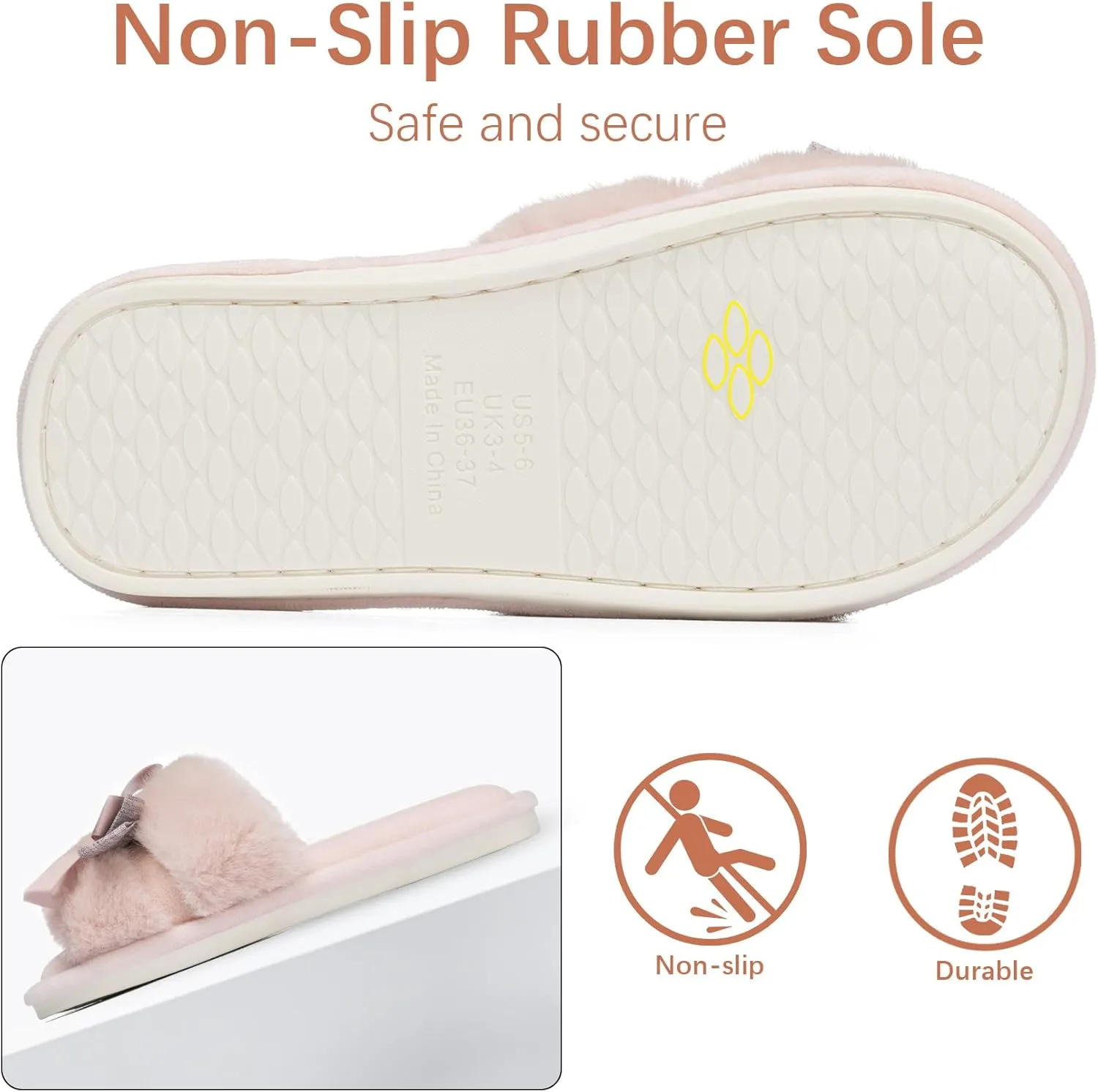 Cute Bow Slippers for Women with Memory Foam Open Toe Fuzzy House Slippers indoor outdoor Anti-Skid Soft Birthday Gifts for Women Mom
