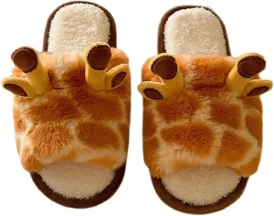 Cute Giraffe Slippers for Women, Plush Fuzzy Cartoon Animal Slippers, Soft Warm Memory Foam Shoes, Cozy Bedroom Slippers