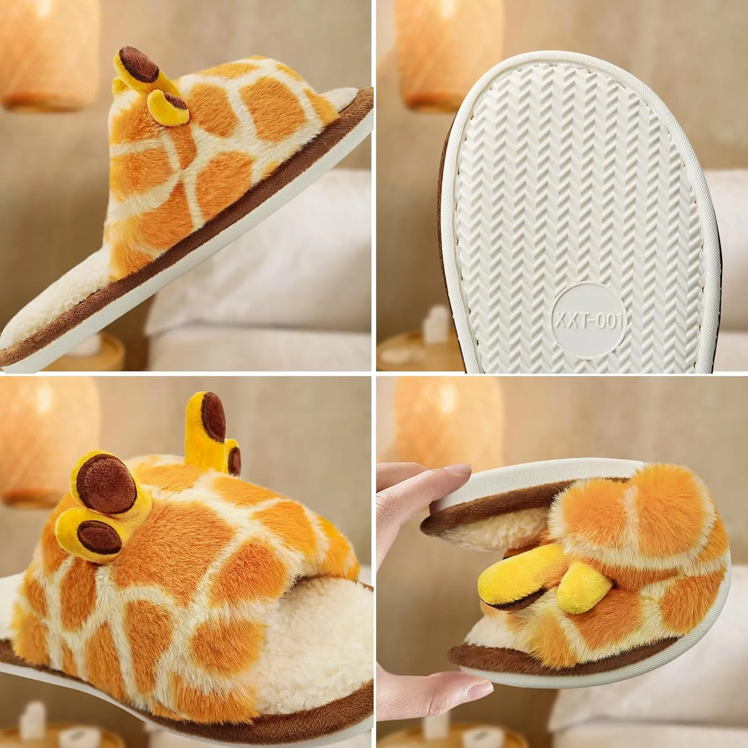 Cute Giraffe Slippers for Women, Plush Fuzzy Cartoon Animal Slippers, Soft Warm Memory Foam Shoes, Cozy Bedroom Slippers