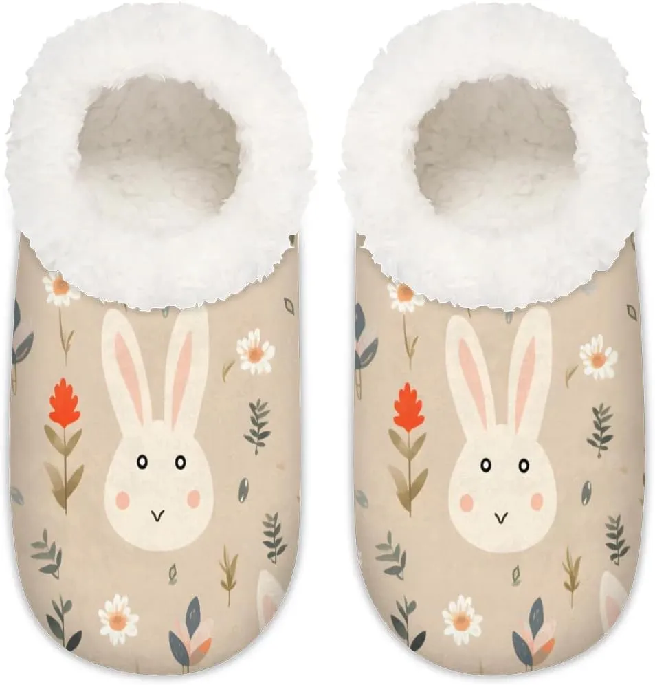 Cute Rabbits Flowers Soft Home Slippers for Women Lightweight Men's House Shoes Women's Slippers