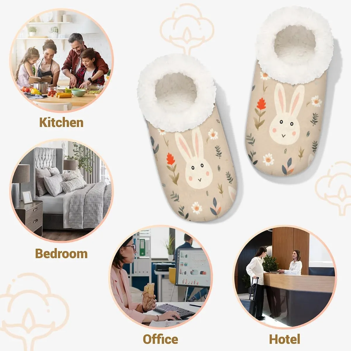 Cute Rabbits Flowers Soft Home Slippers for Women Lightweight Men's House Shoes Women's Slippers