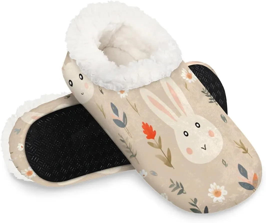 Cute Rabbits Flowers Soft Home Slippers for Women Lightweight Men's House Shoes Women's Slippers