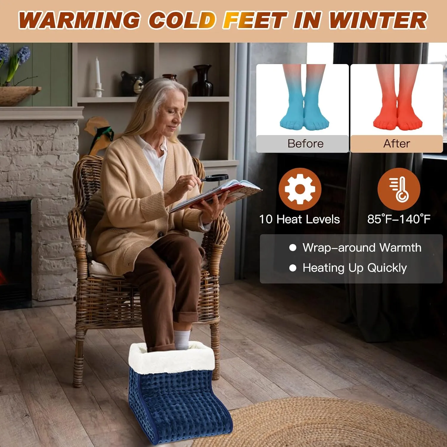 CYFIE Feet Warmers, Under Desk Foot Warmer for Women Men, Electric Heating Pad, 10 Level Heating 3 Level Timer with Auto Shut-Off, Winter Warmer for Home, Office, Indoor