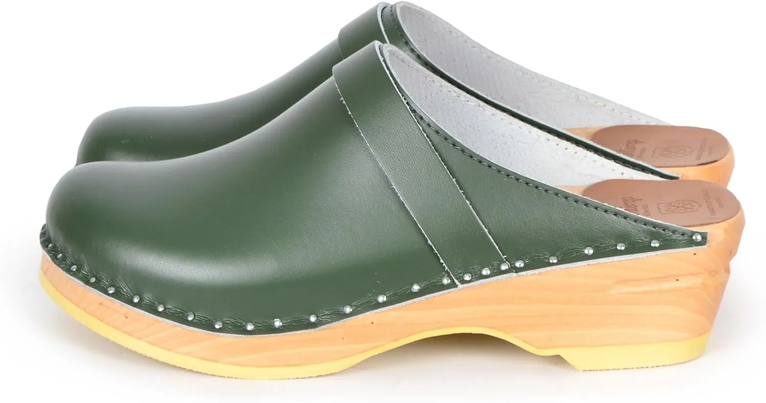 Da Vinci Bastad Slip On Closed Toe Leather Womens Original Swedish Wooden Clogs