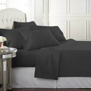 Danjor Linens King Sheet Set 6 Piece Hotel Quality Bed Sheet w/ 4 Pillowcases - Microfiber Sheet Sets with Deep Pockets, Breathable Cooling Wrinkle Free, Machine Washable for King Size Bed, Black