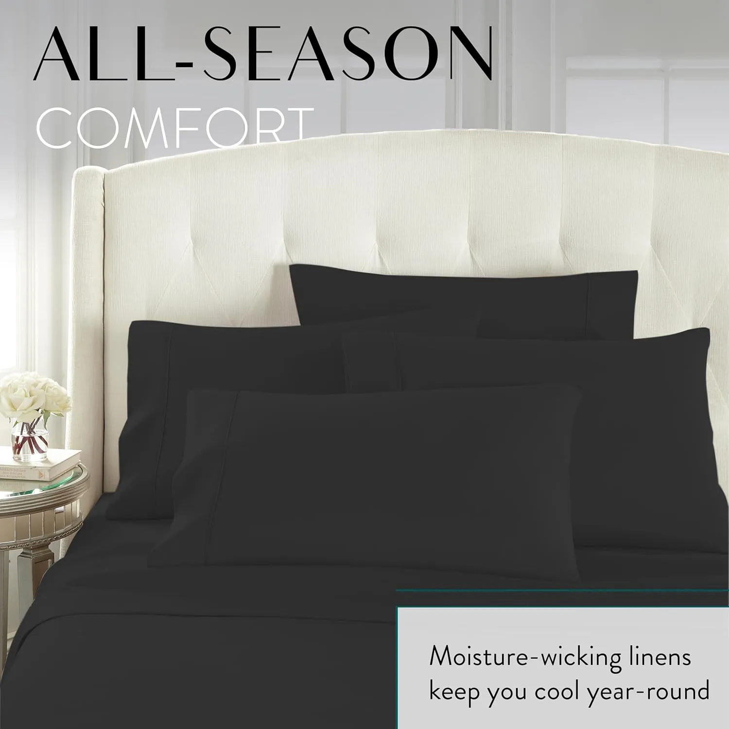 Danjor Linens King Sheet Set 6 Piece Hotel Quality Bed Sheet w/ 4 Pillowcases - Microfiber Sheet Sets with Deep Pockets, Breathable Cooling Wrinkle Free, Machine Washable for King Size Bed, Black