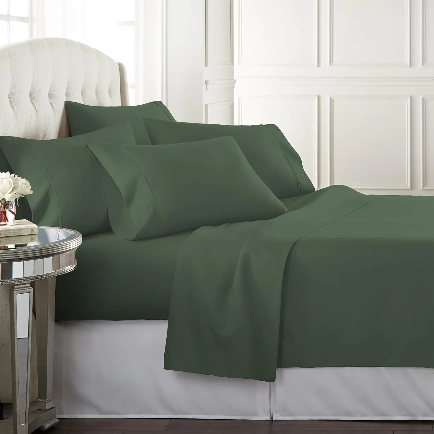 Danjor Linens King Sheet Set 6 Piece Hotel Quality Bed Sheet w/ 4 Pillowcases - Microfiber Sheet Sets with Deep Pockets, Breathable Cooling Wrinkle Free, Machine Washable for King Size Bed, Sage
