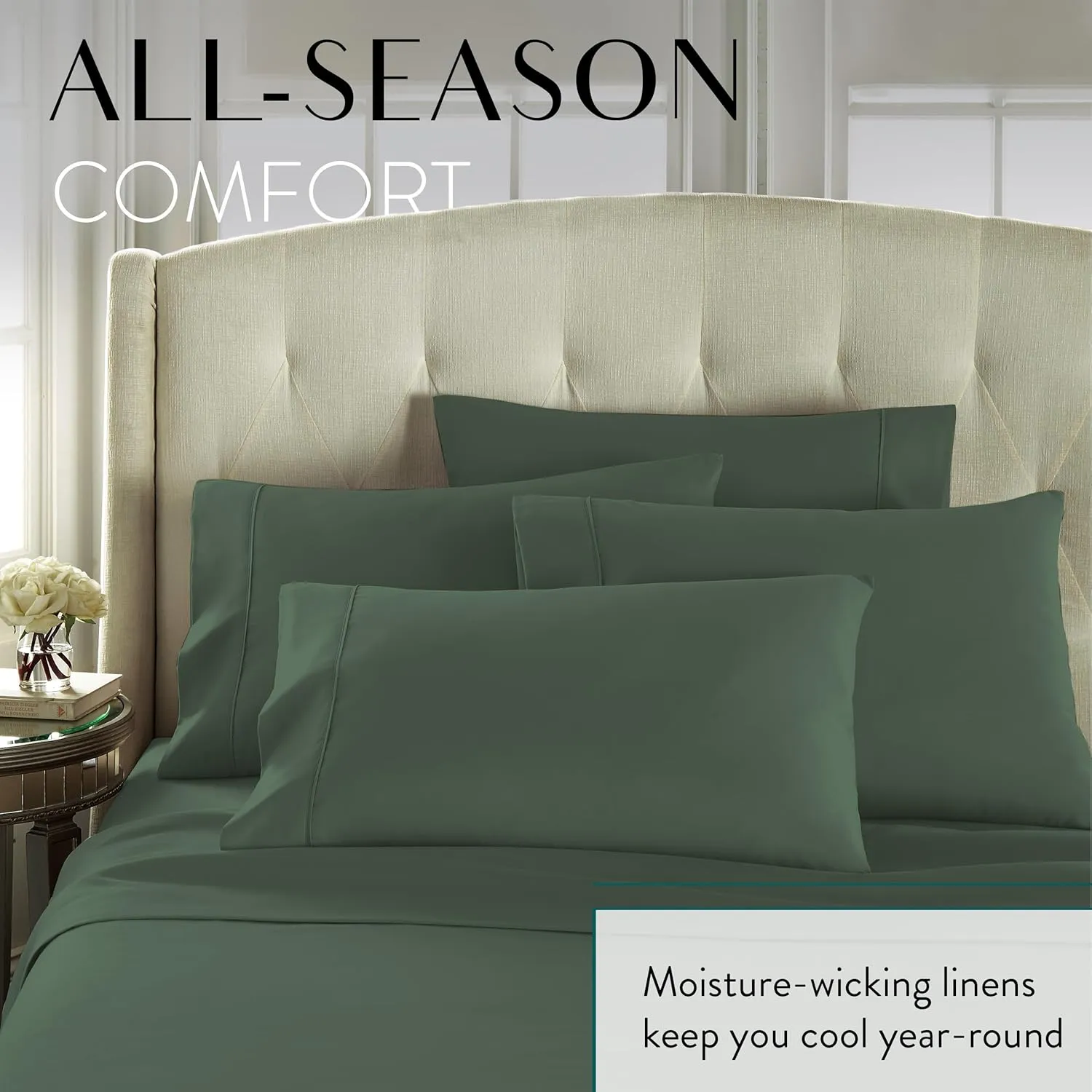 Danjor Linens King Sheet Set 6 Piece Hotel Quality Bed Sheet w/ 4 Pillowcases - Microfiber Sheet Sets with Deep Pockets, Breathable Cooling Wrinkle Free, Machine Washable for King Size Bed, Sage