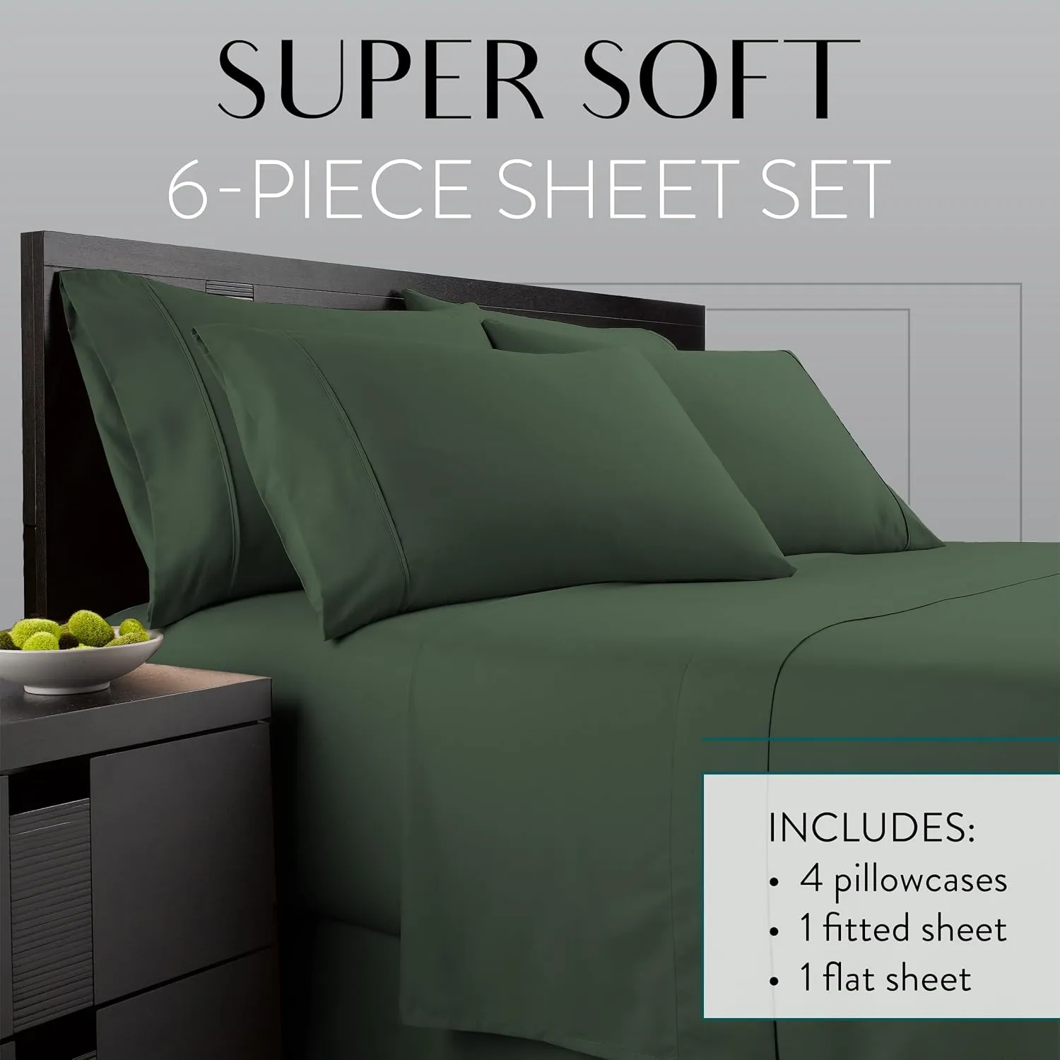 Danjor Linens King Sheet Set 6 Piece Hotel Quality Bed Sheet w/ 4 Pillowcases - Microfiber Sheet Sets with Deep Pockets, Breathable Cooling Wrinkle Free, Machine Washable for King Size Bed, Sage