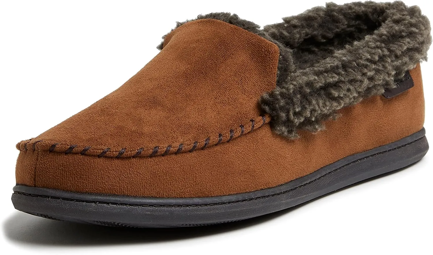 Dearfoams Men's Eli Microfiber Indoor/Outdoor with Whipstitch Detail Suede Moccasin Slipper