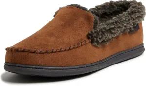 Dearfoams Men's Eli Microfiber Indoor/Outdoor with Whipstitch Detail Suede Moccasin Slipper