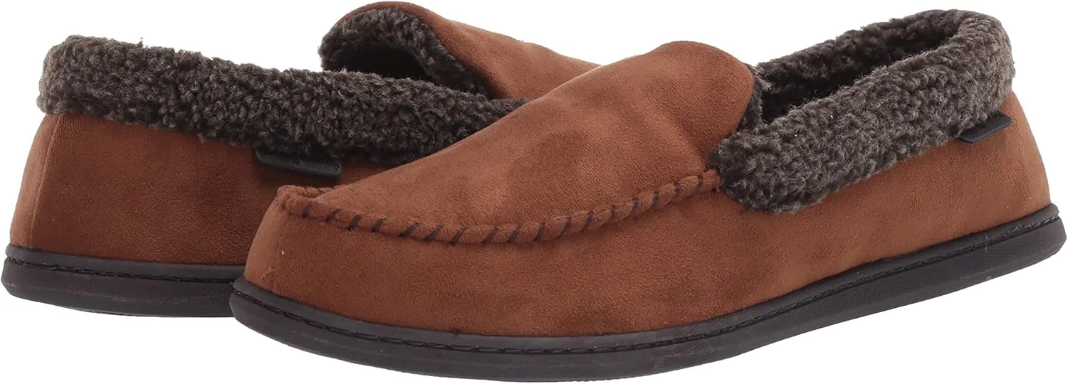 Dearfoams Men's Eli Microfiber Indoor/Outdoor with Whipstitch Detail Suede Moccasin Slipper