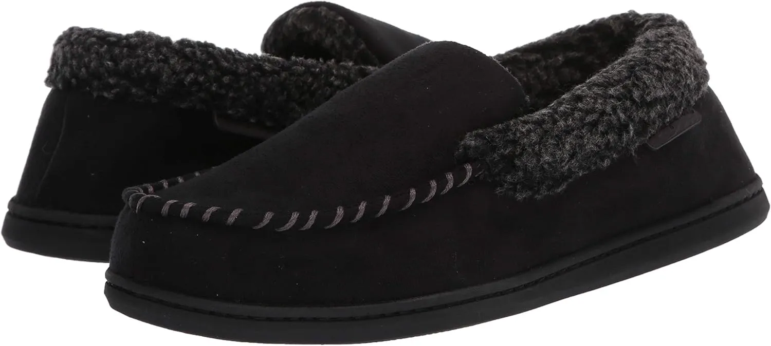 Dearfoams Men's Eli Microfiber Indoor/Outdoor with Whipstitch Detail Suede Moccasin Slipper