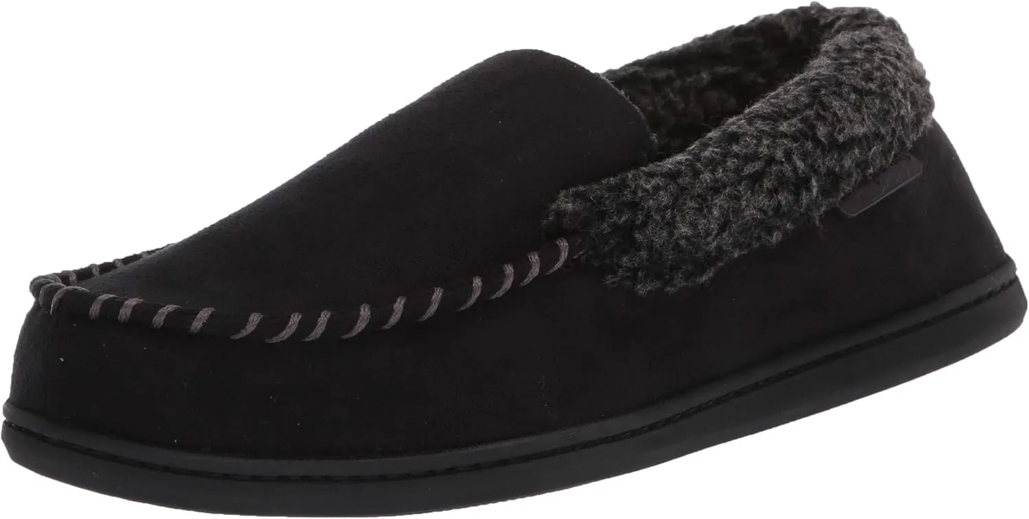 Dearfoams Men's Eli Microfiber Indoor/Outdoor with Whipstitch Detail Suede Moccasin Slipper