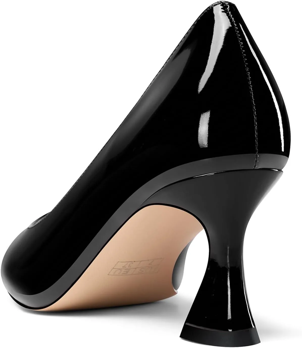 DearOnly Womens Close Round Toe Sexy Casual Slip-on Pumps Patent Leather Mid Heel Basic Classic Office Shoes 2.6 Inches Heels