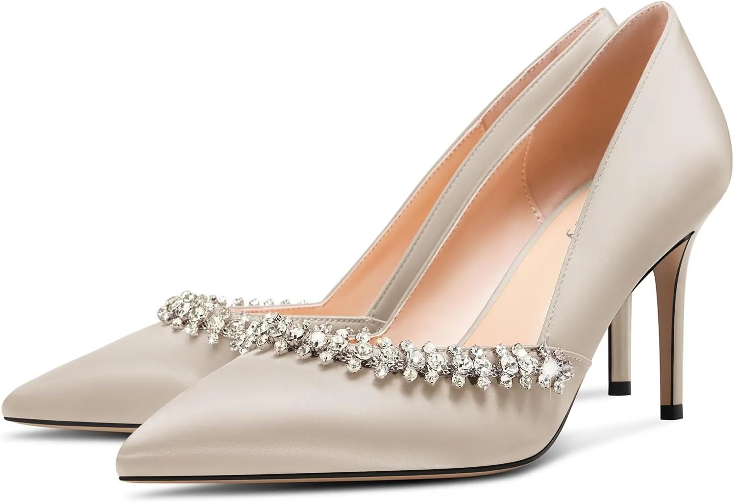 DearOnly Womens Mid Stiletto Heel Close Pointed Toe Slip-on Pumps Glitter Rhinestone Crystal Wedding Prom Shoes 3.2 Inches Heels