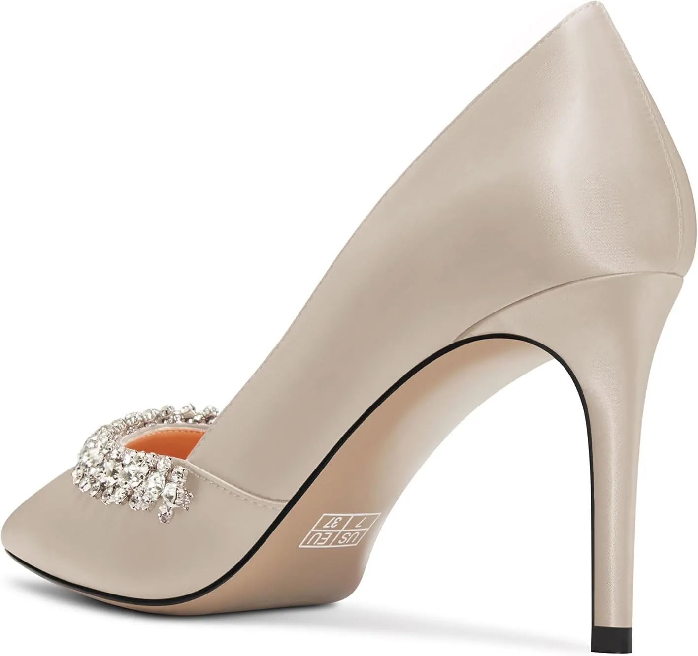 DearOnly Womens Mid Stiletto Heel Close Pointed Toe Slip-on Pumps Glitter Rhinestone Crystal Wedding Prom Shoes 3.2 Inches Heels