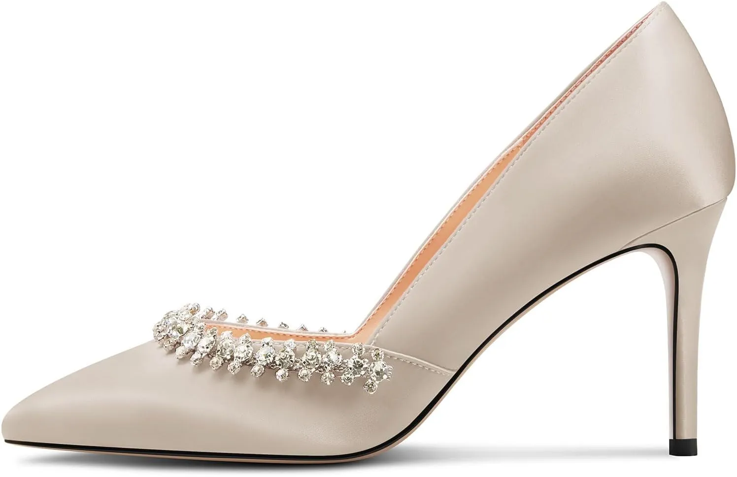 DearOnly Womens Mid Stiletto Heel Close Pointed Toe Slip-on Pumps Glitter Rhinestone Crystal Wedding Prom Shoes 3.2 Inches Heels