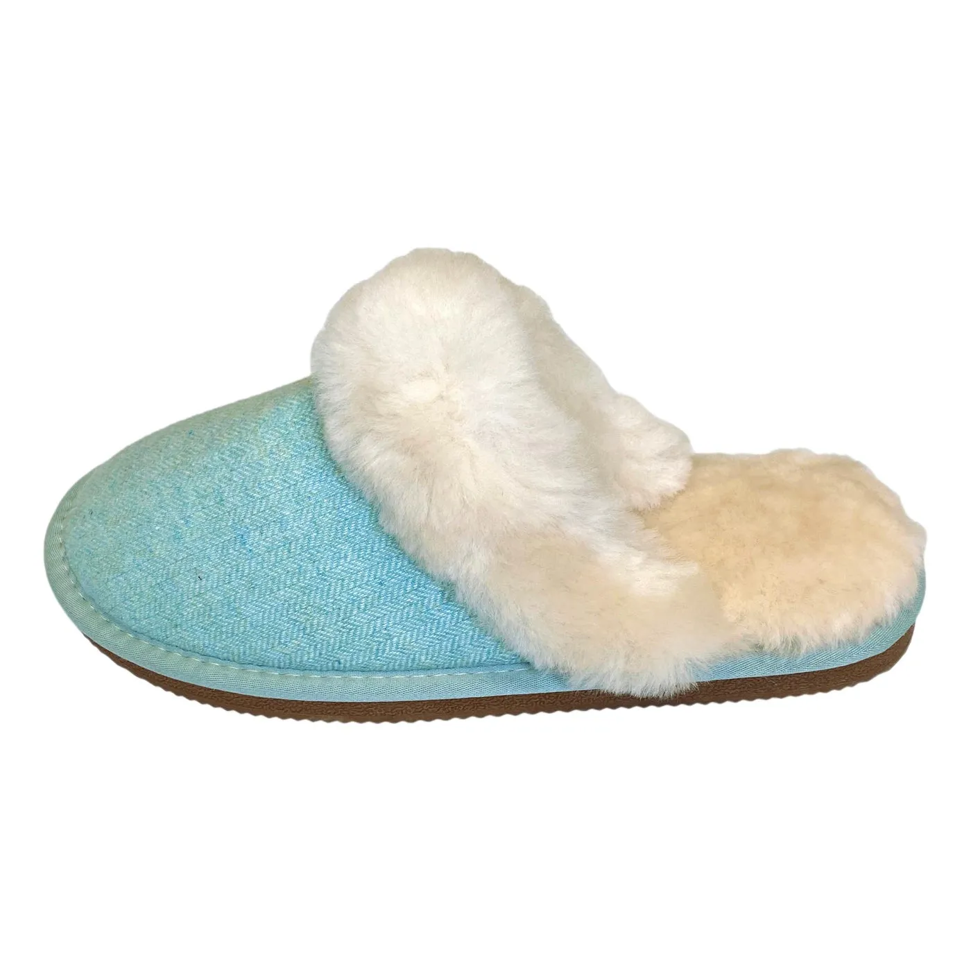 Deluxe Ladies 'Daisy' Sheepskin Slipper Mule - Herringbone Green