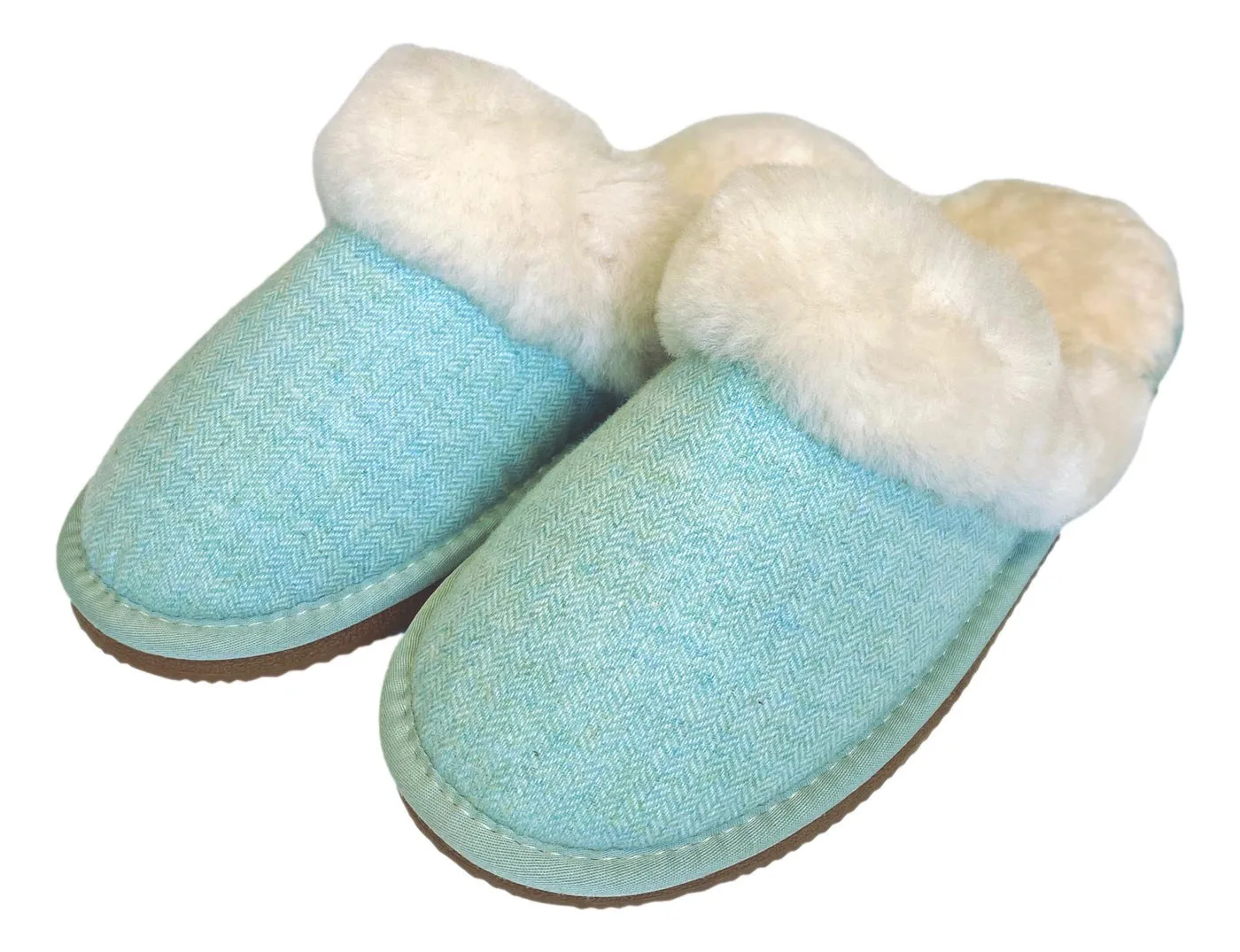 Deluxe Ladies 'Daisy' Sheepskin Slipper Mule - Herringbone Green