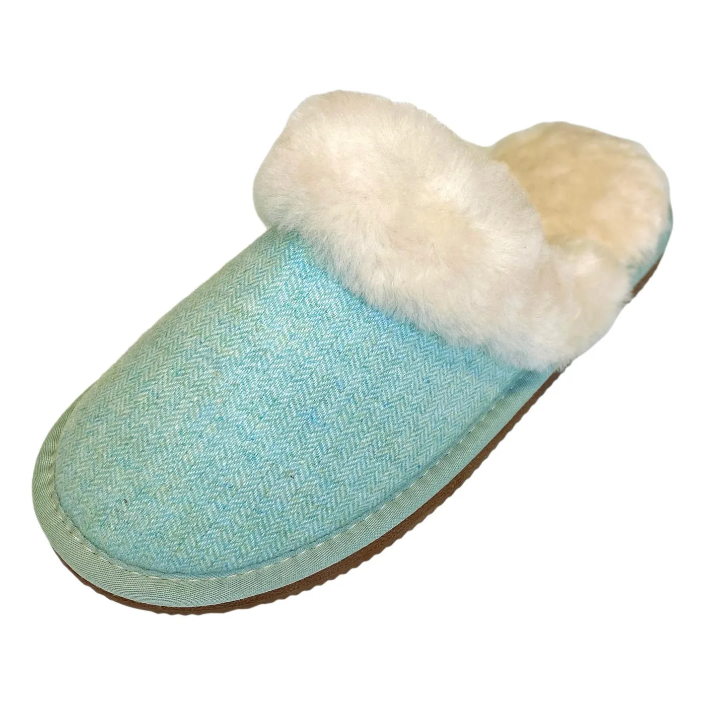 Deluxe Ladies 'Daisy' Sheepskin Slipper Mule - Herringbone Green