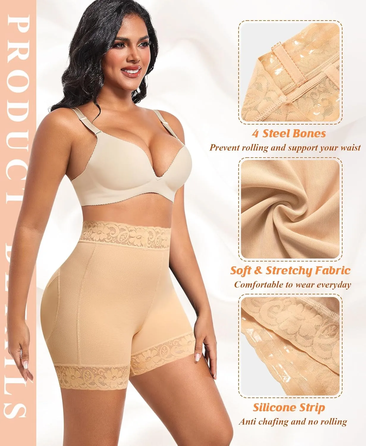 DERCA Padded Underwear for Women Butt Lifting Shapewear Booty Pads Hip Enhancer Lace Boyshorts