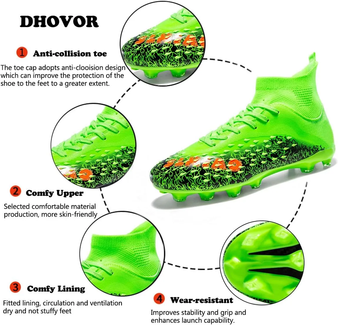 DHOVOR Boys Football Cleats High-Tops Football Shoes for Kids Soccer Cleats Professional Athletic Training Soccer Shoes