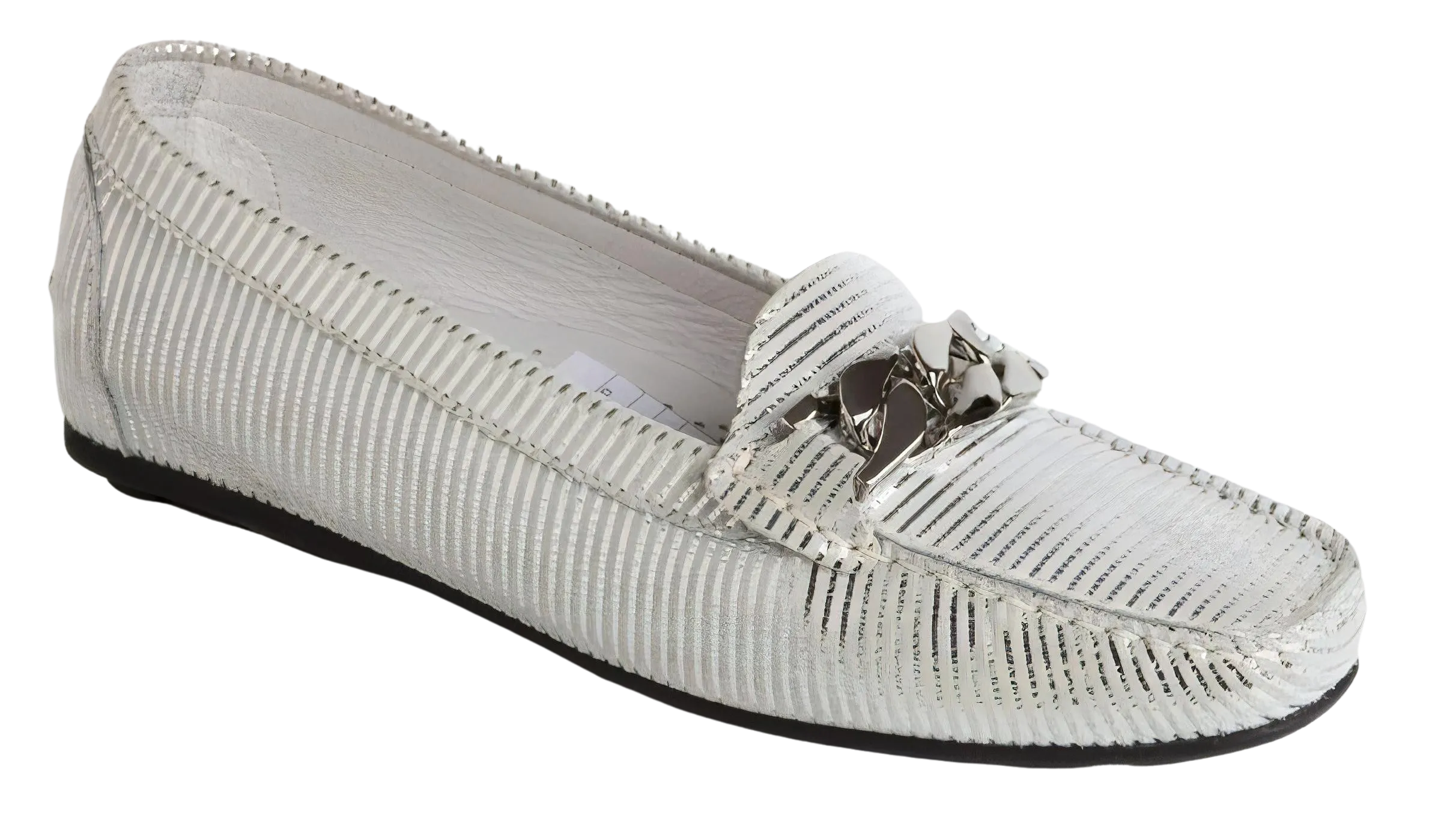 DI CHENZO Women's 1209 Shiny Silver and White Leather Loafer